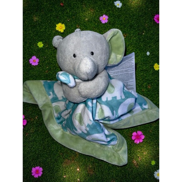 Carters Baby Elephant Lovey Security Blanket Green Blue Plush Comfort Toy - Picture 15 of 15